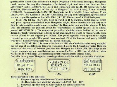 CANCELLATIONS OF THE POSTAL AGENCIES OF CSALLÓKÖZ 1902-1921
