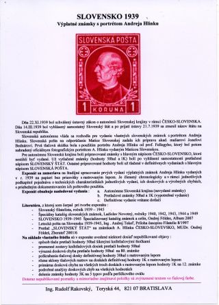 SLOVENSKO 1939: VÝPLATNÍ ZNÁMKY S PORTRÉTEM ANDREJE HLINKY – list 1