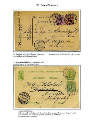 H0TEL SCHWEIZERHOF, LUZERN, SWITZERLAND - POSTAL SERVICE AT A FIVE STAR HOTEL 1872-1950 – sheet 14