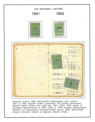 FINNISH ALCOHOL CERTIFICATES AND REVENUE STAMPS 1944-1970 – sheet 8