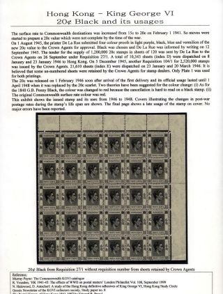 HONG KONG - KÖNIG GEORGE VI. - 20c SCHWARZ UND SEINE VERWENDUNG – Blatt 1