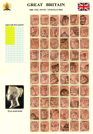 GREAT BRITAIN, 1880 ONE PENNY VENETIAN RED – sheet 13