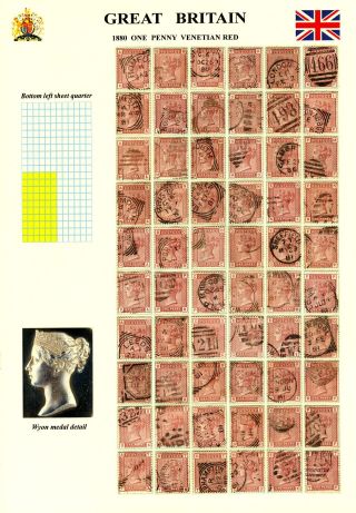 GREAT BRITAIN, 1880 ONE PENNY VENETIAN RED – sheet 15