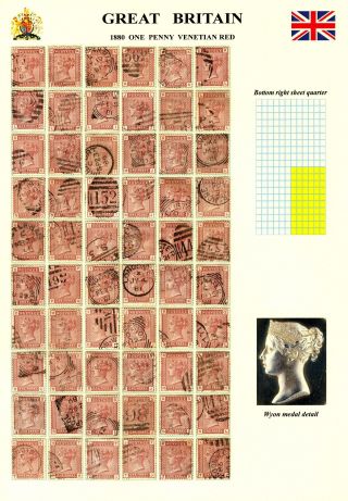 GREAT BRITAIN, 1880 ONE PENNY VENETIAN RED – sheet 16