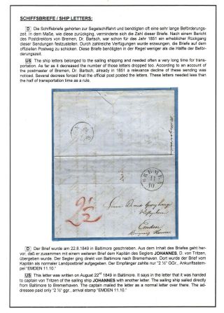 TRANSATLANTIC MAIL BALTIMORE - EMDEN 1846-1854 – sheet 9