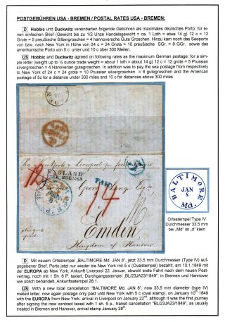 TRANSATLANTICKÁ POŠTA BALTIMORE - EMDEN 1846-1854 – list 40