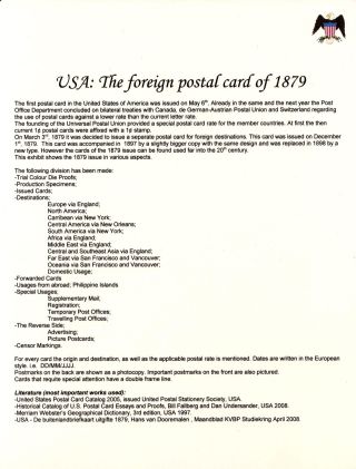 USA: KORRESPONDENZKARTEN FÜR AUSLAND, AUSGABE 1879 – Blatt 1