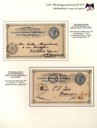 USA: KORRESPONDENZKARTEN FÜR AUSLAND, AUSGABE 1879 – Blatt 14