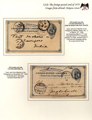 USA: THE FOREIGN POSTAL CARD OF 1879 – sheet 66