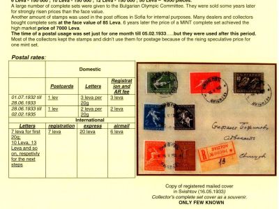 POSTAL USE OF THE BULGARIAN 1933 BALKAN OLYMPIC ISSUE