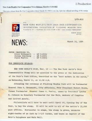 THE 1964 NEW YORK WORLD`S FAIR COMMEMORATIVE AND ITS FIRST DAY COVERS – sheet 4