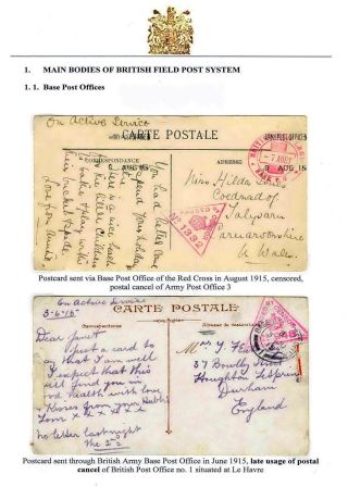 COVERS DELIVERED BY BRITISH FIELD POST SYSTEM AT WESTERN FRONT IN 1914-1919 – sheet 2