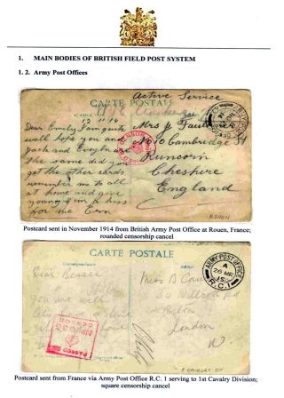 COVERS DELIVERED BY BRITISH FIELD POST SYSTEM AT WESTERN FRONT IN 1914-1919 – sheet 3