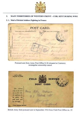 COVERS DELIVERED BY BRITISH FIELD POST SYSTEM AT WESTERN FRONT IN 1914-1919 – sheet 6