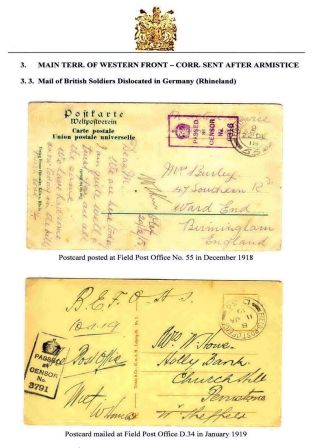 COVERS DELIVERED BY BRITISH FIELD POST SYSTEM AT WESTERN FRONT IN 1914-1919 – sheet 11