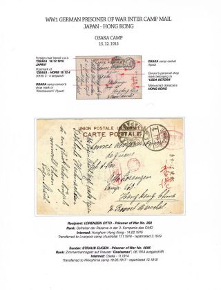 NĚMEČTÍ VÁLEČNÍ ZAJATCI - MEZITÁBOROVÁ POŠTA Z JAPONSKA DO HONGKONGU ÚNOR 1915 AŽ LEDEN 1916 – list 12
