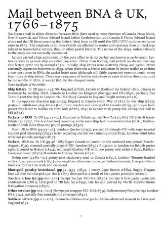 MAIL BETWEEN BNA & UK, 1766-1875 – sheet 1