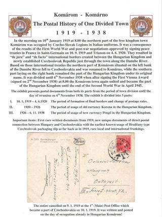 KOMÁROM - KOMÁRNO; POSTGESCHICHTE EINER GETEILTEN STADT 1919 - 1938 – Blatt 1