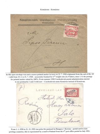 KOMÁROM - KOMÁRNO; POSTGESCHICHTE EINER GETEILTEN STADT 1919 - 1938 – Blatt 7