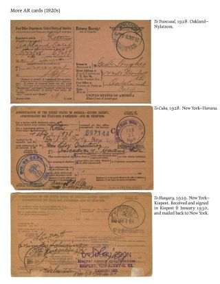 USA: ZPÁTEČNÍ LÍSTKY NA DOPORUČENÉ ZÁSILKY DO ROKU 1945 – list 80