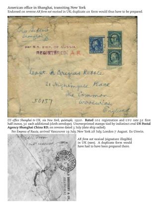 USA: ZPÁTEČNÍ LÍSTKY NA DOPORUČENÉ ZÁSILKY DO ROKU 1945 – list 110