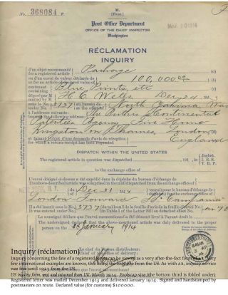 USA: ZPÁTEČNÍ LÍSTKY NA DOPORUČENÉ ZÁSILKY DO ROKU 1945 – list 134
