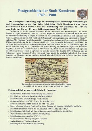 POSTGESCHICHTE DER STADT KOMÁROM 1749-1900 – Blatt 1