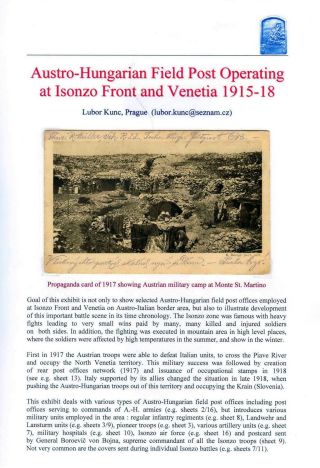 AUSTRO-HUNGARIAN FIELD POST OPERATING AT ISONZO FRONT AND VENETIA 1915-18 – sheet 1