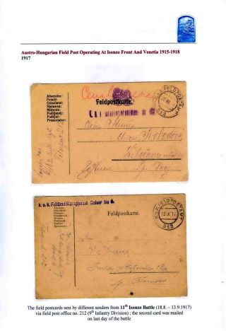 AUSTRO-HUNGARIAN FIELD POST OPERATING AT ISONZO FRONT AND VENETIA 1915-18 – sheet 11