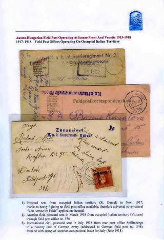 AUSTRO-HUNGARIAN FIELD POST OPERATING AT ISONZO FRONT AND VENETIA 1915-18 – sheet 13