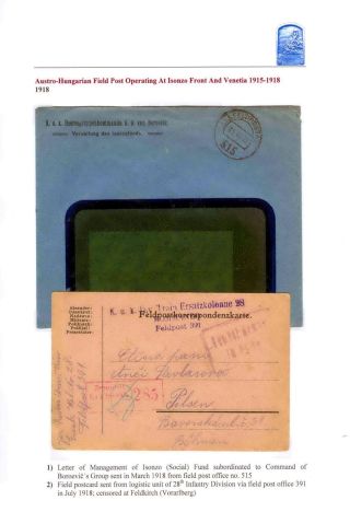 AUSTRO-HUNGARIAN FIELD POST OPERATING AT ISONZO FRONT AND VENETIA 1915-18 – sheet 15