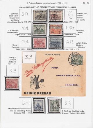 LOCHUNGEN AUF TSCHECHOSLOWAKISCHEN BRIEFMARKEN 1918-1939, 1945-1954 – Blatt 58