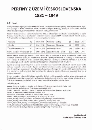 PERFINS FROM THE TERRITORY OF CZECHOSLOVAKIA 1881-1949 – sheet 1