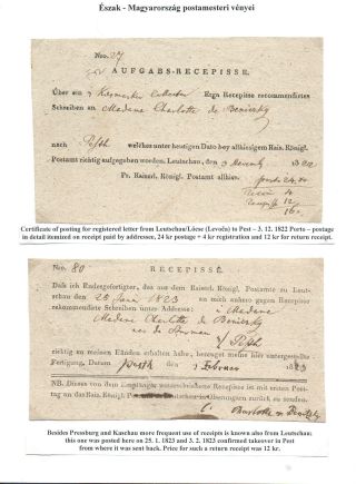 POSTMASTER`S RECEIPTS FROM NORTHERN HUNGARY – sheet 14