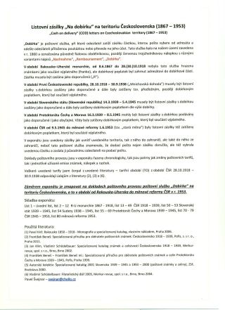 NACHNAHME-BRIEFSENDUNGEN IN DEN TSCHECHOSLOWAKISCHEN GEBIET 1867-1953 – Blatt 1