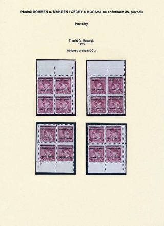 OVERPRINTS "BÖHMEN U. MÄHREN" ON CZECHOSLOVAK STAMPS – sheet 16